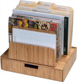 img 2 attached to 7-Slot Bamboo Desktop File Folder Organizer W/ Drawer For Office Supplies & Stationary