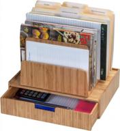 7-slot bamboo desktop file folder organizer w/ drawer for office supplies & stationary logo