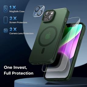 img 1 attached to TAURI 5-in-1 Magnetic iPhone 14 Case [Compatible with MagSafe] + 2 Screen Protectors + 2 Camera Lens Protectors, Military Grade Drop Protection, Translucent Matte Slim Case 6.1 Inch, Green