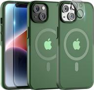 tauri 5-in-1 magnetic iphone 14 case [compatible with magsafe] + 2 screen protectors + 2 camera lens protectors, military grade drop protection, translucent matte slim case 6.1 inch, green logo