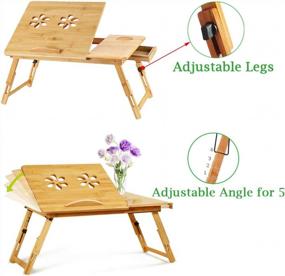 img 2 attached to 🛏️ Urbenfit Bamboo Lap Desk for Bed: Adjustable Angle, Foldable with Drawer - Ideal Bed Tray for Eating, Working