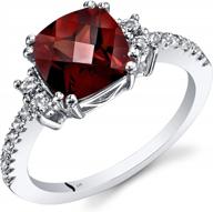 designer 14k white gold garnet ring with topaz - genuine gemstone birthstone in 2.50 carats cushion cut 8mm - women's sizes 5 to 9 logo