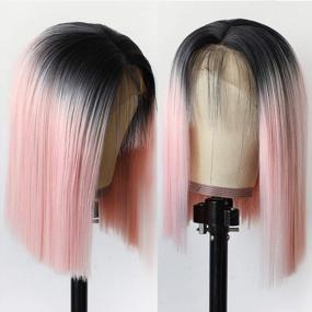 img 2 attached to Oxeely Pink Lace Front Wig: Pre-Plucked, Glueless, Ombre Short Bob For Women - Perfect For Christmas & Cosplay!