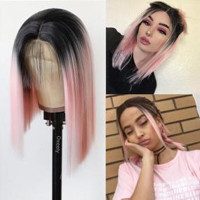 img 4 attached to Oxeely Pink Lace Front Wig: Pre-Plucked, Glueless, Ombre Short Bob For Women - Perfect For Christmas & Cosplay!