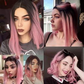 img 3 attached to Oxeely Pink Lace Front Wig: Pre-Plucked, Glueless, Ombre Short Bob For Women - Perfect For Christmas & Cosplay!