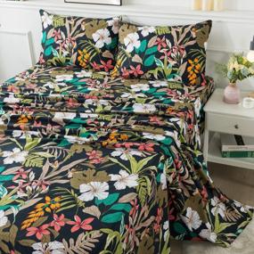 img 3 attached to FADFAY Cal King Size Floral Bed Sheets Black And Red Bedding Set - Soft 600 TC Cotton Flower Printed Leaves Pattern Sheets - Breathable Tropical Countryside Deep Pocket Sheet 17.5'', 4Pcs, Cal King