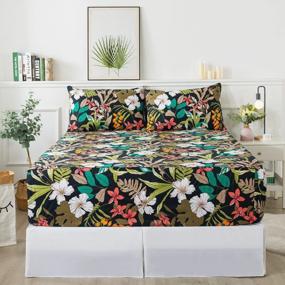 img 2 attached to FADFAY Cal King Size Floral Bed Sheets Black And Red Bedding Set - Soft 600 TC Cotton Flower Printed Leaves Pattern Sheets - Breathable Tropical Countryside Deep Pocket Sheet 17.5'', 4Pcs, Cal King