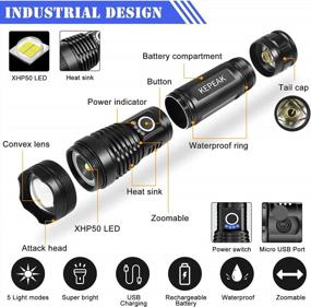 img 3 attached to Super Bright KEPEAK Rechargeable LED Flashlight - 10000 Lumens Tactical Handheld Flashlight With 5 Light Modes For Camping And Emergencies
