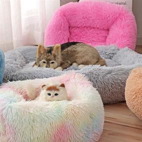 img 3 attached to La La Pet® Donut Dog Cat Bed: Cozy, Calming, and Self-Warming 🍩 Pet Bed for Improved Sleep – Red, Small to Medium Dogs and Cats