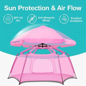 img 1 attached to Alvantor Playpen Pink Portable Fence Canopy 6 Panel Pop Up Foldable Space For Infants Babies Toddlers Kids Pets Indoor Outdoor 7'X7'X44