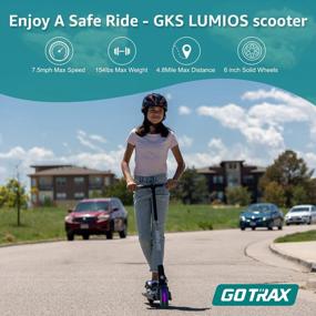img 1 attached to Электрический скутер GoTrax GKS Lumios для детей 6-12 лет с 150-ваттным двигателем, 6-дюймовым светодиодным передним колесом, сертифицированный UL, дальностью 6,25 миль и скоростью 7,5 миль в час.