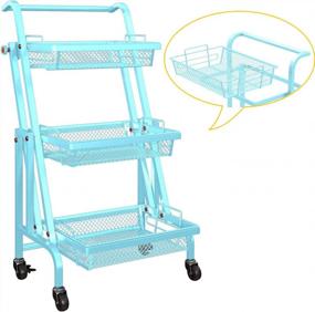 img 4 attached to 3-Tier Utility Rolling Cart: Mesh Basket Kitchen Storage Organizer With Wheels - Metal Stand