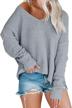 women’s off shoulder knit sweaters oversized v neck long sleeve loose lightweight pullover tops 2 logo