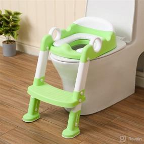 img 4 attached to 🚽 Height Adjustable Potty Training Toilet Seat with Step Stool Ladder for Boys and Girls - Toddler Kid Children Toilet Training Seat Chair with Handles, Non-Slip Wide Step - Green