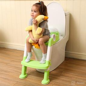 img 2 attached to 🚽 Height Adjustable Potty Training Toilet Seat with Step Stool Ladder for Boys and Girls - Toddler Kid Children Toilet Training Seat Chair with Handles, Non-Slip Wide Step - Green