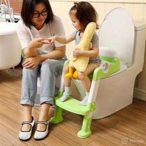 img 3 attached to 🚽 Height Adjustable Potty Training Toilet Seat with Step Stool Ladder for Boys and Girls - Toddler Kid Children Toilet Training Seat Chair with Handles, Non-Slip Wide Step - Green