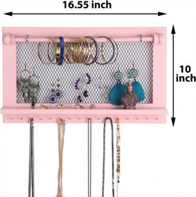 img 1 attached to Caroeas Pink Wooden Wall Mounted Jewelry Organizer With Detachable Bracelet Rod And Silver Hooks For Necklaces, Earrings, Keys, And Accessories - Enhance Your Storage And Style