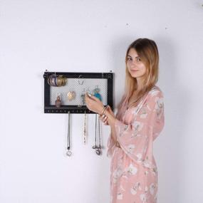 img 3 attached to Caroeas Pink Wooden Wall Mounted Jewelry Organizer With Detachable Bracelet Rod And Silver Hooks For Necklaces, Earrings, Keys, And Accessories - Enhance Your Storage And Style