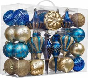 img 4 attached to 60Ct Blue Gold Shatterproof Christmas Ornaments Value Pack - Valery Madelyn For Xmas Tree Decoration