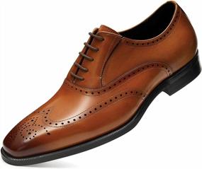 img 4 attached to FRASOICUS Men’S Dress Shoes With Genuine Leather In Classic Brogue Elastic Band Oxford Formal Shoes For Men