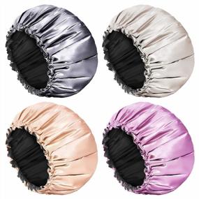 img 2 attached to Aquior 4-Pack Extra Large Reusable Shower Caps For Women With Long Hair - Premium Double Layer Waterproof Bathing Caps Made Of Sumptuous Silky Satin