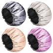 aquior 4-pack extra large reusable shower caps for women with long hair - premium double layer waterproof bathing caps made of sumptuous silky satin logo