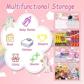 img 2 attached to 🧸 ANDIMEI Stuffed Animal Storage Organizer, Over The Door Hanging Storage for Baby Plush Toys, Stuffed Animal Holder, Toy Organizers and Storage with 4 Large Pockets for Nursery, Bedroom, Kids Room - Pink