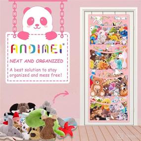 img 1 attached to 🧸 ANDIMEI Stuffed Animal Storage Organizer, Over The Door Hanging Storage for Baby Plush Toys, Stuffed Animal Holder, Toy Organizers and Storage with 4 Large Pockets for Nursery, Bedroom, Kids Room - Pink