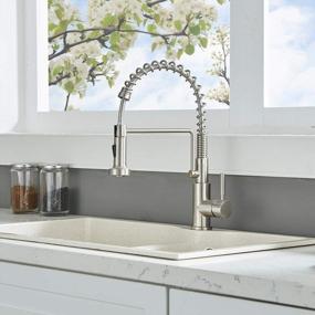 img 2 attached to 🚰 Friho Lead-Free Stainless Steel Single Handle Pull Out Sprayer Spring Bar Sink Kitchen Faucet - Commercial Brushed Nickel Finish