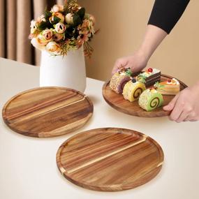 img 2 attached to Rustic Charm On Your Table: 3 Acacia Wood Dinner Plates And Charcuterie Board Set As Decorative Serving And Candle Holder Tray