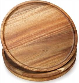 img 4 attached to Rustic Charm On Your Table: 3 Acacia Wood Dinner Plates And Charcuterie Board Set As Decorative Serving And Candle Holder Tray