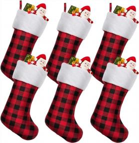 img 4 attached to Cozy Up Your Holiday Decor With Townshine'S Buffalo Check Plaid Christmas Stockings - Set Of 6
