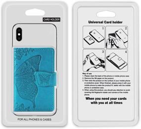 img 3 attached to 📱 RFID Blocking Sleeve Phone Card Holder, 3D Butterfly Flower Kickstand PU Leather Stick-On Adhesive Wallet for Smartphones iPhone/Android/Samsung Galaxy, Holds Credit Cards & Cash - Blue