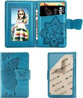 📱 rfid blocking sleeve phone card holder, 3d butterfly flower kickstand pu leather stick-on adhesive wallet for smartphones iphone/android/samsung galaxy, holds credit cards & cash - blue logo