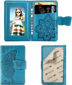 img 4 attached to 📱 RFID Blocking Sleeve Phone Card Holder, 3D Butterfly Flower Kickstand PU Leather Stick-On Adhesive Wallet for Smartphones iPhone/Android/Samsung Galaxy, Holds Credit Cards & Cash - Blue