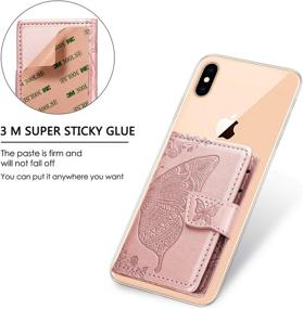 img 1 attached to 📱 RFID Blocking Sleeve Phone Card Holder, 3D Butterfly Flower Kickstand PU Leather Stick-On Adhesive Wallet for Smartphones iPhone/Android/Samsung Galaxy, Holds Credit Cards & Cash - Blue