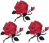 3 pack red rose embroidered patches - iron on/sew on applique for women, girls & kids logo