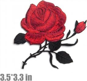 img 2 attached to 3 Pack Red Rose Embroidered Patches - Iron On/Sew On Applique For Women, Girls & Kids