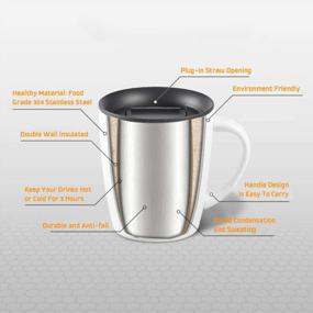 img 2 attached to Stainless Steel Double Wall Insulated Coffee Mug With Lid And Handle, Perfect For Hot Or Cold Drinks, 380Ml Capacity, Ideal For Office Or Home Use, Great Gift For Friends And Family, Red Color