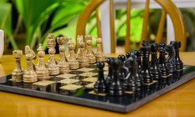 img 4 attached to 15" Handmade Marble Chess Set - Staunton & Ambassador Gift Style - Black/Fossil Coral