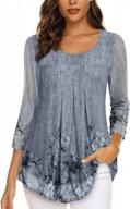 timeson women's 3/4 sleeve tunic tops floral dressy blouses casual mesh long shirts logo