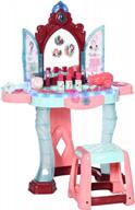 qaba kids vanity set with chair, 31-piece makeup collection, magic mirror and music - perfect princess vanity table for 3-year-olds sky logo