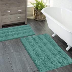 img 4 attached to Zebrux Teal Bathroom Rugs, Extra Soft And Absorbent Bath Mats For Bathroom - Striped Bath Rugs Set For Indoor/Kitchen