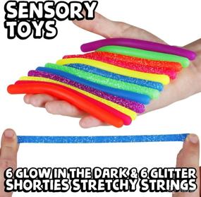 img 3 attached to 🎉 BUNMO 12pcs Stretchy Party Favors for Kids; Glitter, Glow & Tactile Sensory Toys - Perfect for Ages 3-12; Monkey Noodles, Silly Strings; Glow in The Dark Kids Party Favors