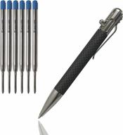 luxury bolt metal ballpoint pen gift set - carbon fiber & stainless steel, 6 gel blue ink refills (0.5mm fine point) for women & men logo