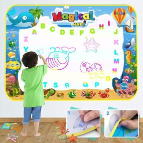img 3 attached to Kids Doodle Mat 47X35 Inches Water Drawing Board No Mess Coloring Writing Educational Toys For Boys Girls Age 3-12 Years Old Toddler