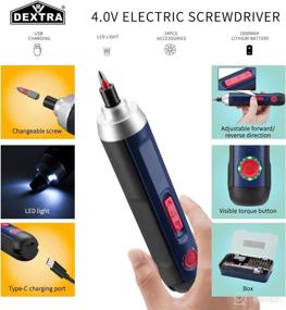 img 1 attached to 🔧 Dextra Cordless Screwdriver Set - 4V Electric Rechargeable Screw Gun with 4 Torque Settings, 25 Magnetic Bits, USB Charging, and LED Work Light - Ideal for Laptop, Computer, Bicycle Repair