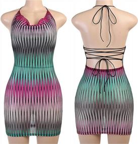 img 1 attached to Velius Women'S Sexy Halter Lace Up Backless Colorful Stripe Party Bodycon Mini Dress