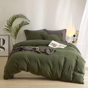 img 4 attached to ROOMLIFE Olive Green Boho Bedding Duvet Cover Set 100% Washed Fabric Soft Cozy Textured Breathable Durable Bed Set 1 Comfy Army Green Comforter Cover+2 Pillowcases (Olive Green , Twin)
