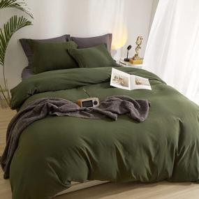 img 1 attached to ROOMLIFE Olive Green Boho Bedding Duvet Cover Set 100% Washed Fabric Soft Cozy Textured Breathable Durable Bed Set 1 Comfy Army Green Comforter Cover+2 Pillowcases (Olive Green , Twin)